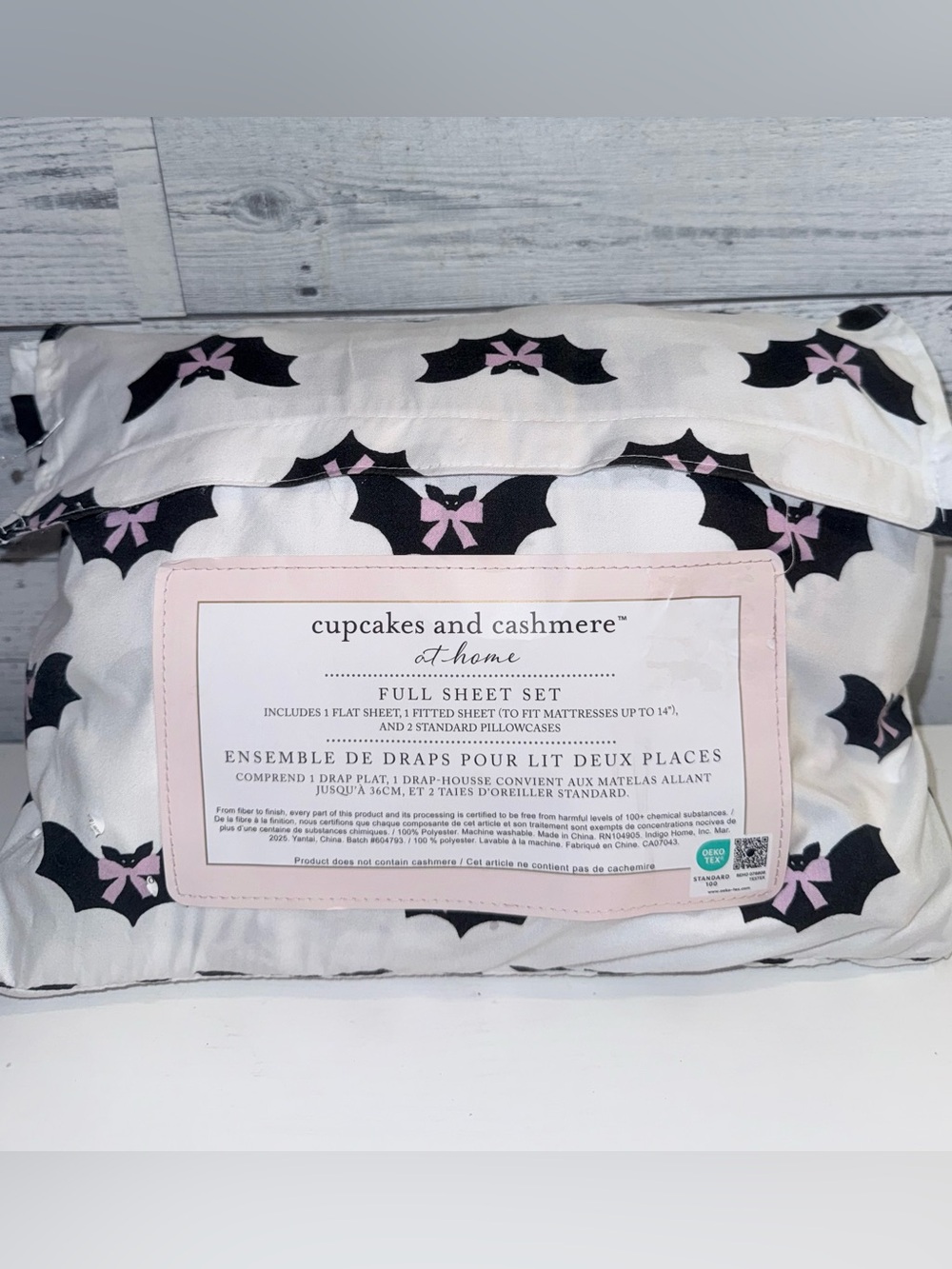 Cupcakes & Cashmere White Sheet Set Bows and Bats Full Size